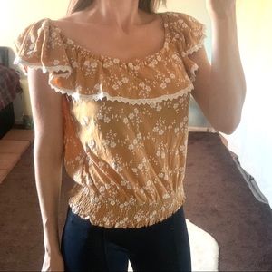 rommates yellow ruffle off shoulder top L